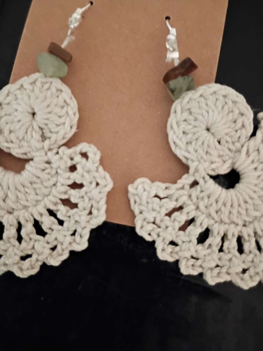 Handmade Cream Crochet Floral Drop Earrings - Boho